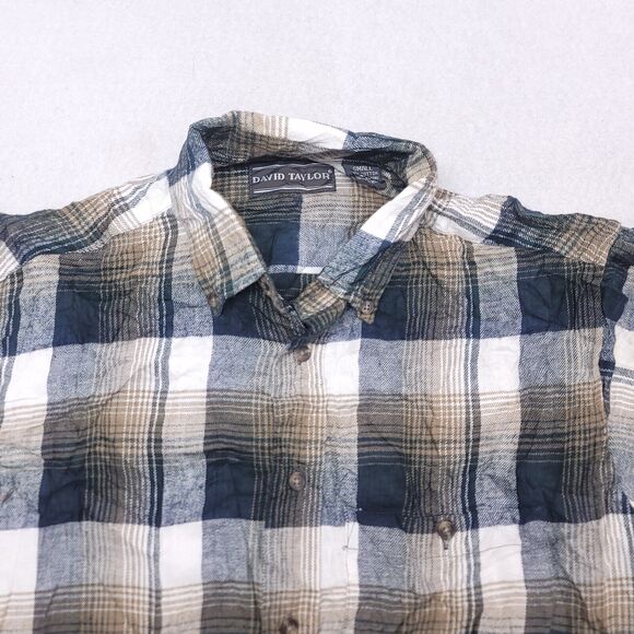 David Taylor Madras Flannel Casual Button Shirt Mens Size Small S Blue Brown - Picture 1 of 10